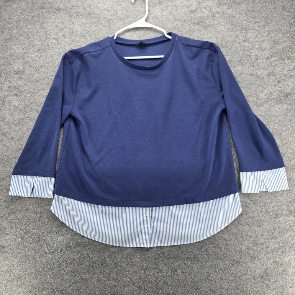 Ann Taylor Factory Sweater Pullover Womens XL Blue Collarless 3/4 Sleeve